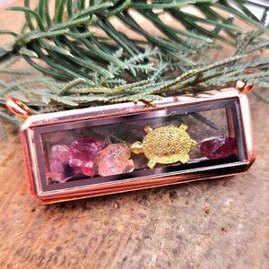 Nature Stone Turtle Floating Locket Pendant